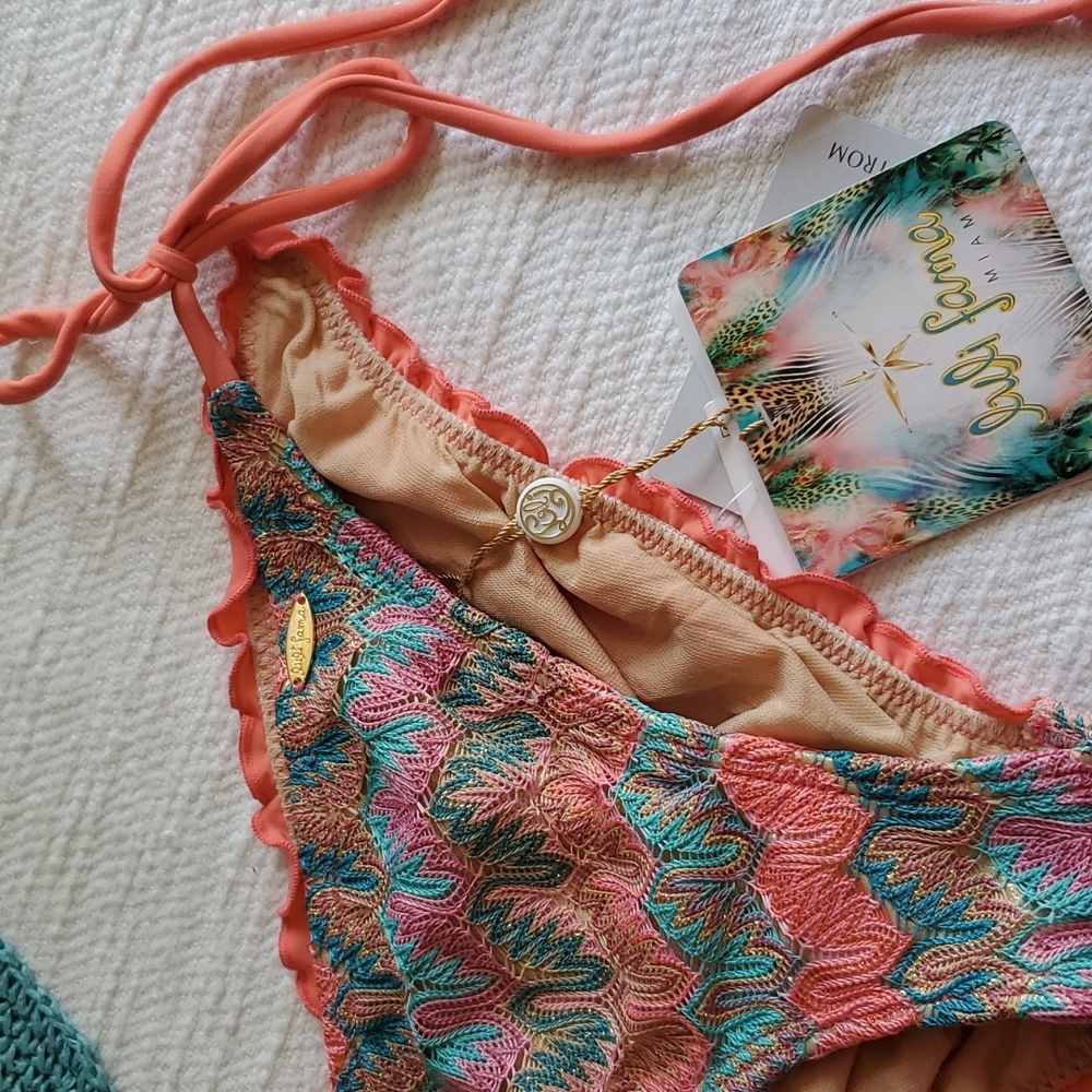 Luli Fama Fuego Divino Swimwear bikini bottom w/ flirty scrunch at the rear NWT